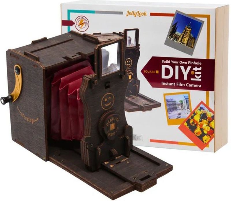 JollyLook - Pinhole SQUARE - Instant Film Camera - Donker Bruin - Hout