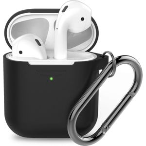 Keybudz PodSkinz AirPods Case Elevate [LED Visible] Beschermende siliconen hoes compatibel met AirPods 1 & AirPods 2 (Gen 2) (met karabijnhaak, zwart)