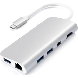 SATECHI - Type-C Multimedia Adapter - Zilver - 4K HDMI, Mini DP, USB-C PD, Gigabit Ethernet, USB 3.0