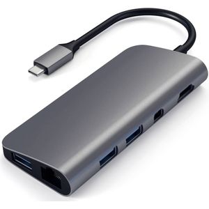 Satechi - USB-C Multimedia Adapter - Multiport Adapter - Space Grey - 4K HDMI, Gigabit Ethernet, 3 USB-A Poorten