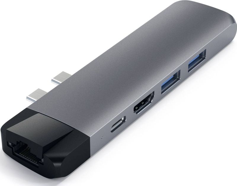 SATECHI Type-C Pro Hub Adapter Met Ethernet - 4K HDMI, USB-C PD, Gigabit Ethernet, USB 3.0, Micro SD Kaartsleuf - Voor M2/ M1 Macbook Pro/Air (Spacegrijs)