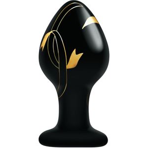 Secret Kisses zwarte gouden glazen anaalplug bol 8 cm