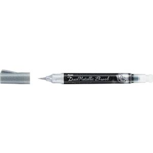 Pentel XGFH-DZX Dual Metallic Brush - Penseelstift, veranderende glitterinkt, zilver/metallic-zilver, 1 stuk op blisterkaart