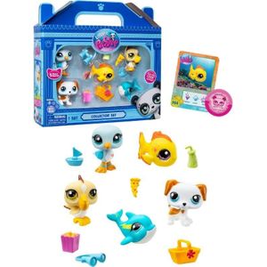 BANDAI Littlest Pet Shop Collectors 5-pack strandbestis, pakket bevat 5 LPS mini huisdierenspeelgoed, 7 accessoires, 1 verzamelkaart en 1 virtuele code, verzamelspeelgoed voor meisjes en jongens
