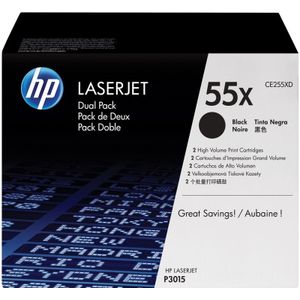 HP 55X originele high-capacity zwarte LaserJet tonercartridge, 2-pack