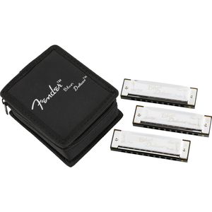 Fender Blues Set van 3 Deluxe mondharmonica's met etui (do-sleutel, vloer, la)