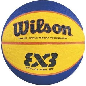 Wilson, FIBA Basketbal 3x3 Mini, Grootte: 3, Blauw/Geel, Rubber, voor Binnen en buiten, WTB1733XB
