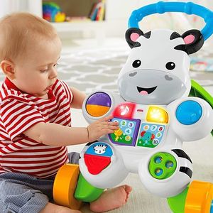Fisher-Price Mijn Zebra Walker | Kleurrijk, helder en muzikaal evolutief en interactief speelgoed om te leren lopen met de baby | Baby loopwagen jongen of meisje vanaf 6 maanden, versie: Pools, DPL53