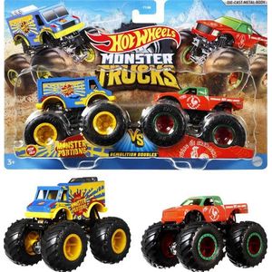 Hot Wheels Monster Trucks dubbele sloop, set van 2 Toy Monster Trucks in 1:64 schaal (May Vary-stijlen)