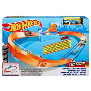 Hot Wheels Rapid Raceway Champion, actie met het Hot Wheels-kampioenschap, snelheidsboost voor de baan, ovale baan, vanaf 4 jaar, GJM75