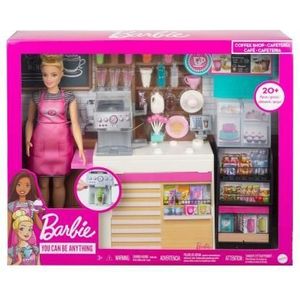 Barbie Koffiebar met blonde mollige pop, 30 cm, en meer dan 20 onderdelen; voor kinderen vanaf 3 jaar, GMW03