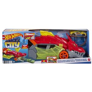 Hot Wheels City Drakenkauwen, transport- en launcher voor speelgoedauto's, inclusief 1 diecast-voertuig Mattel GTK42
