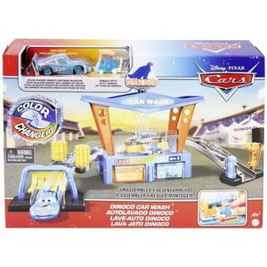 Disney en Pixar Cars Dinoco autowasstraat speelset met kleurverandering met Pitty en exclusief Bliksem McQueen-voertuig, interactief waterspeelgoed voor kinderen vanaf 4 jaar, GTK91