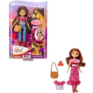 Dreamworks Spirit GXF17, Spirit Untamed Lucky Pop (18 cm), 2 modieuze outfits, handtas en accessoire met paardenthema, 7 beweegbare gewrichten, geweldig cadeau voor kinderen van 3 jaar en ouder