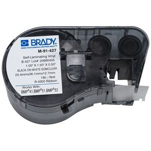 Brady Zelfklevende vinyl etiketten voor BMP41/BMP51/BMP53/M511-180 labelprinters, zelfklevende etiketten, zwart op wit, transparant, 25,40 mm (B) x 38,10 mm