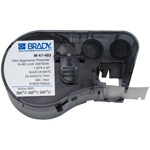 Brady M4-47-483 polyester labels met uitstekende hechting zwart op wit 25,4 mm x 12,7 mm (origineel)