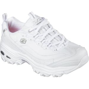 Skechers D'Lites Fresh Start voor dames, vetersneaker met traagschuim., Wit/Zilver, 40.5 EU