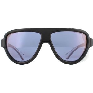Moncler Aviator unisex zwart met wit leerblauw met violette spiegel zonnebril