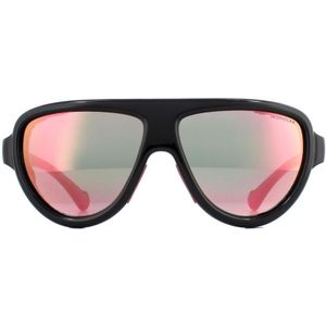 Moncler Aviator unisex glanzend zwart met roze lederen blauw met roze spiegel zonnebril