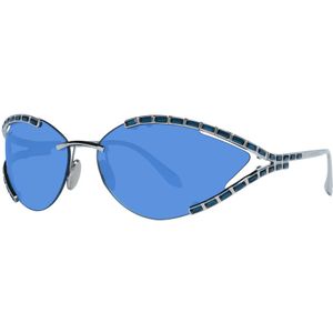 Swarovski, Accessoires, Dames, Grijs, ONE Size, Zilveren Ovale Zonnebril met Blauwe Gradiënt Lenzen voor Vrouwen