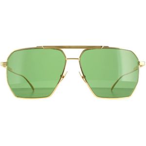 Bottega Veneta, Accessoires, Heren, Geel, 60 MM, Goud/Groen Zonnebril Bv 1012S