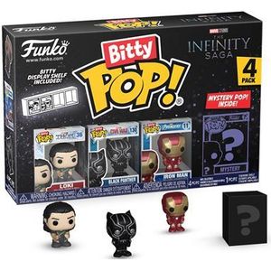 Funko Bitty Pop! Marvel - Loki 4PK - Loki, Black Panther, Iron Man (VII) en een mysterie minifiguur in verrassing - 2,2 cm - Marvel Comics verzamelbaar - stapelbaar rek inbegrepen