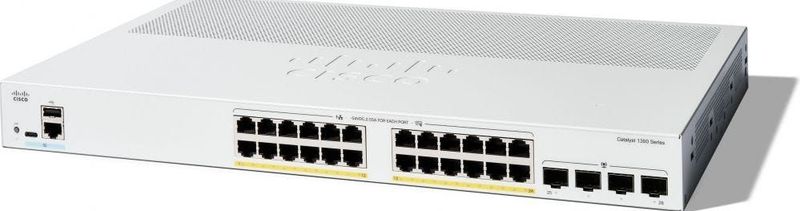 Cisco - Catalyst 1300 - Netwerkschakelaar - Grijs - 24 PoE-poorten, 24x RJ45, 4x SFP, 195W PoE-budget