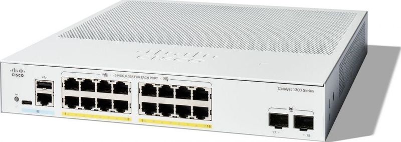 Cisco Catalyst 1300-16FP-2G - Managed Switch - 16 Poorten GE - Full PoE - 2 x 1GE SFP