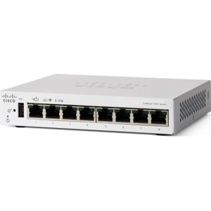 Cisco Catalyst 1200-8T-D Intelligente schakelaar, 8 GE-poorten, Ext PS, desktopcomputer, beperkte levenslange bescherming (C1200-8T-D)