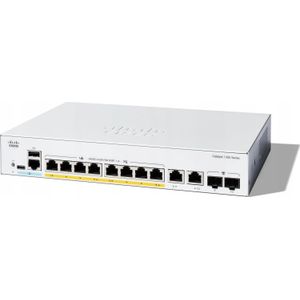 Cisco - Catalyst 1300 - Netwerkschakelaar - Grijs - 8 PoE-poorten, 10x RJ45, 2x SFP, 120W PoE-budget