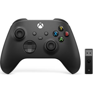 Microsoft Xbox Wireless Controller + Wireless Adapter for Windows 10 Zwart Gamepad PC, Xbox One, Xbox One S, Xbox One X, Xbox Series S, Xbox Series X