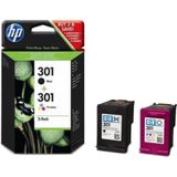 HP 301 Multipack (Opruiming 2 x 1-pack los) zwart en kleur (N9J72AE) - Inktcartridge - Origineel