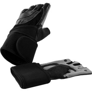 Gorilla Sports - Fitness Handschoenen - Leer - met polsbandage - L