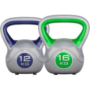 Gorilla Sports Kettlebell Set - Kunststof Trendy - 12 kg & 16 kg - Set van 2