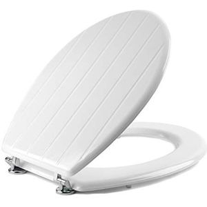 Beldray LA033758 18 Inch Toilet Seat, Stainless Steel Hinge, Normal Close, Quick and Easy to Fit, Wood, White Tongue and Groove, 36 x 43 x 5 cm