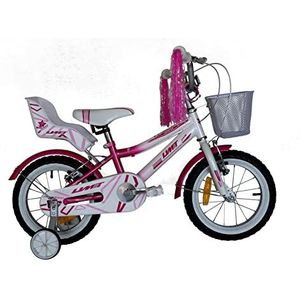 Umit 35,6 cm (14 inch) kinderfiets, meisjes, uniseks, kinderen, roze/wit.