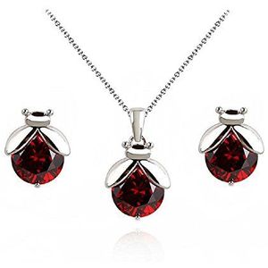 Crystalline Azuria Lieveheersbeestjes Rode Zirkonia Kristallen Set Hanger Ketting Oorknopjes 18 kt Witgoud Verguld voor Vrouwen