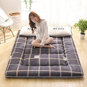 Matrasbeschermer Japanse Tatami matras, dik en zacht, doorgestikt, getailleerde futon-matras van katoen met vulling voor het logeerbed, bedmatras, F, 160 x 200 cm