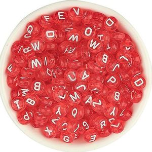 200 stuks acrylkleurige Engelse alfabetkralen, transparante snoepkleurige afgeplatte losse kralen diy handrijgkralen materiaal voor het maken van sieraden en doe-het-zelf armbanden, kettingen (red)