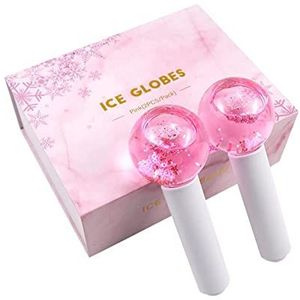 Set van 2 gezichtsrollers, gezichtsroller, massageapparaten, rotatie, ijsroller, gezicht, ijsballen, roller, verstevigt de huid, vermindert zwelling en donkere cirkels, verbetert de bloedcirculatie (roze)