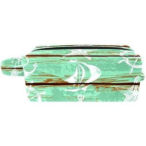 Kleine make-uptas voor dames, make-uptas, cosmetische reistas,Ankerboot groene houten plank Afdrukken