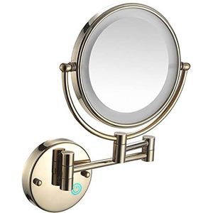 8 inch dubbelzijdige wandmontage verlichte make-up make-up spiegel met basis touch LED dimbaar, messing 10X vergrotende draaibare cosmetische spiegel, badkamer scheerspiegel,Goud,Hard Wired