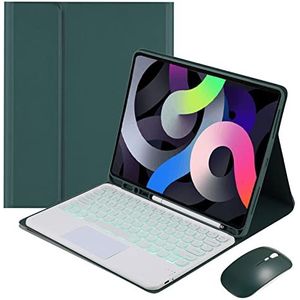 Toetsenbordhoes voor Samsung Galaxy Tab A9+/A9 Plus 11'' 2023 (SM-X210/X216/X218) met Potloodhouder, 7 Kleuren Achtergrondverlichting, Magnetisch Afneembaar Toetsenbord met Bluetooth-Muis,Dark green
