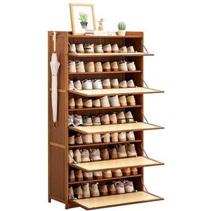 Rotan Schoenenkast, Houten Bamboe Vrijstaande Schoenenrek Organisator Kast Voor Entree, Met Opklapbare Deuren, Voor Sneakers, Leren Schoenen, Hoge Hakken, Slippers,80 * 33 * 145cm