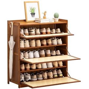 Rotan Schoenenkast, Houten Bamboe Vrijstaande Schoenenrek Organisator Kast Voor Entree, Met Opklapbare Deuren, Voor Sneakers, Leren Schoenen, Hoge Hakken, Slippers,80 * 33 * 85cm