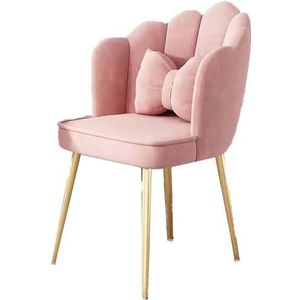 Home Office Chair, Makeup Dressing Chair, Leisure Chair, Velvet Filled Shell Shape Back Metal Stool Leg with Pillow, Dining Room Chair for Living Room Bedroom,Roze,Gold legs