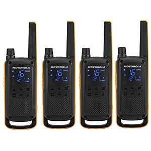 Motorola Solutions - T82 Extreme Quad Set, Walkie Talkie Talkabout, 4-delige handheld radio, UHF, zwart en geel, bereik tot 10 km, eenvoudig te koppelen, LED-zaklamp