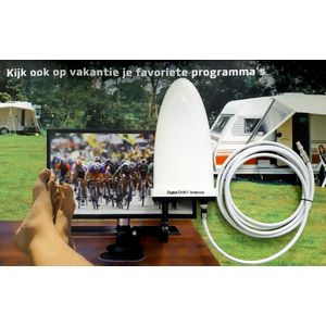 OPTICUM SMART HD 750 DVB-T2 MOBIELE TV ANTENNE VOOR KPN DIGITENNE (NL) / ANTENNE TV (BE) Met 5 Meter Kabel En Zuigvoet voor camper, caravan of boot