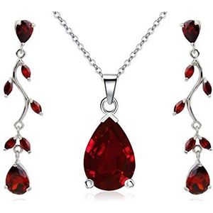 Crystalline Azuria Tranen Set met Rode Zirkonia Kristallen Halsketting 45 cm Bengelen Oorbellen 18 kt Witgoud Verguld