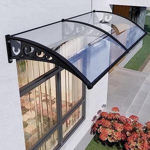 Luifel voor Huisdeur Overkapping,Helder Getoogd Polycarbonaat Lessenaarsboogluifel,Raamluifel,Regen Sneeuw Bescherming,Deurluifel Voordeur Afdak met Zwarte Beugel (60x140cm/24""x55"")